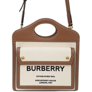 Burberry Two Tone Canvas Leather Pocket Bag